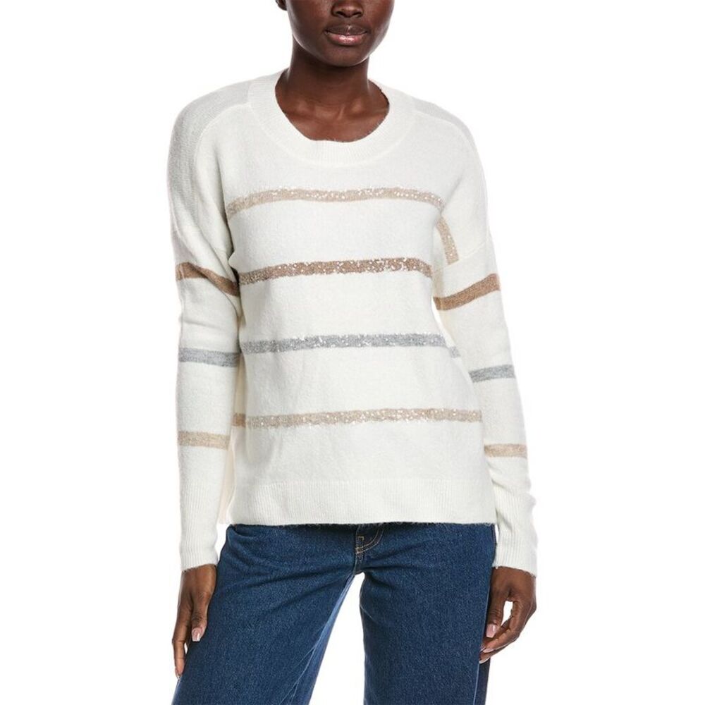 Vince Camuto Womens  Sequin Stripe Sweater, White